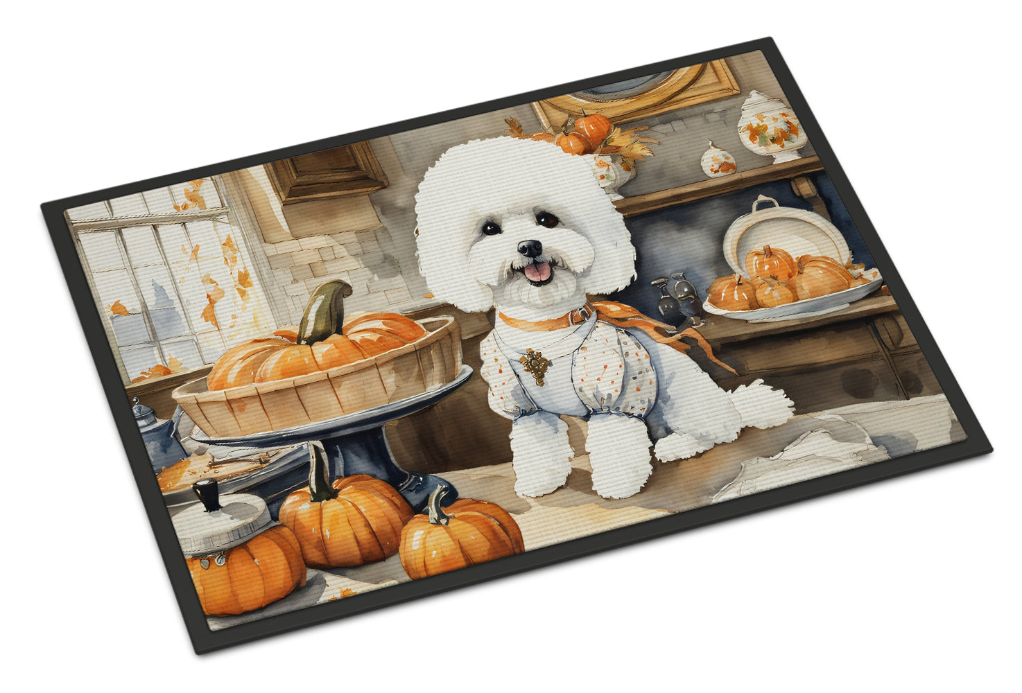 Bichon Frise Fall Kitchen Pumpkins Doormat Indoor Outdoor 24H X 36W Front Door Mat Rugs for Entryway, Non Slip Washable Low Pile,