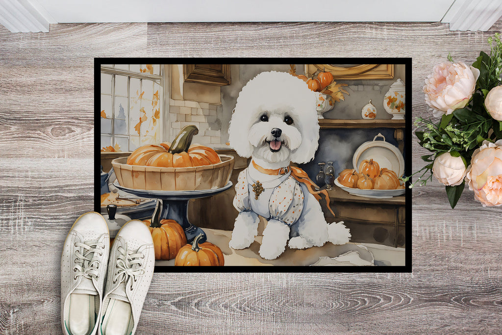 Bichon Frise Fall Kitchen Pumpkins Doormat Indoor Outdoor 24H X 36W Front Door Mat Rugs for Entryway, Non Slip Washable Low Pile,