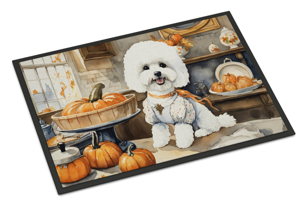 Bichon Frise Fall Kitchen Pumpkins Doormat Indoor Outdoor 18H X 27W Front Door Mat Rugs for Entryway, Non Slip Washable