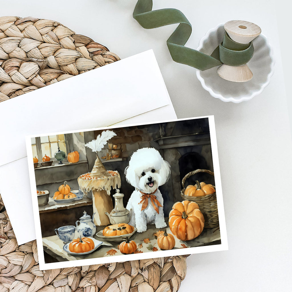 Bichon Frise Fall Kitchen Pumpkins Greeting Cards Pack of 8 Blank Cards with Envelopes Whimsical A7 Size 5x7