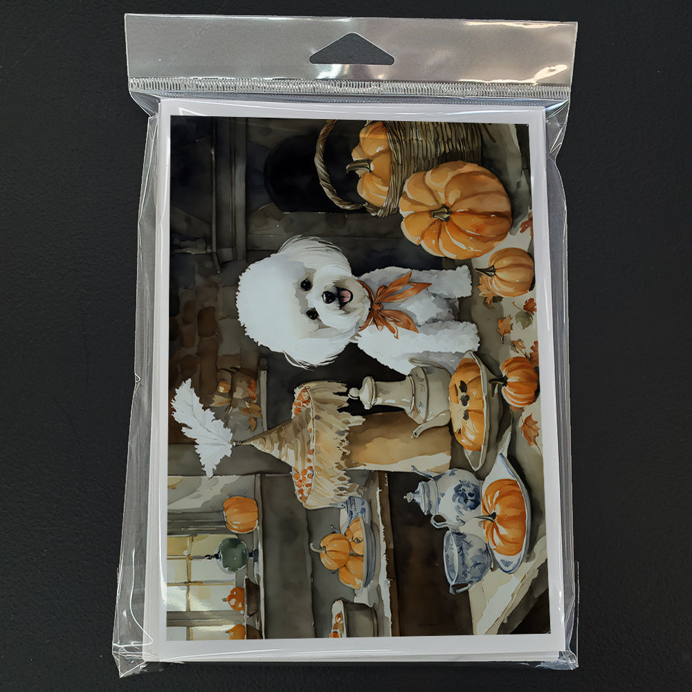 Bichon Frise Fall Kitchen Pumpkins Greeting Cards Pack of 8 Blank Cards with Envelopes Whimsical A7 Size 5x7