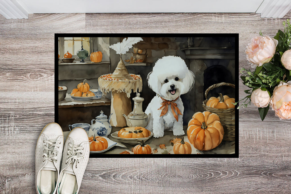 Bichon Frise Fall Kitchen Pumpkins Doormat Indoor Outdoor 24H X 36W Front Door Mat Rugs for Entryway, Non Slip Washable Low Pile,