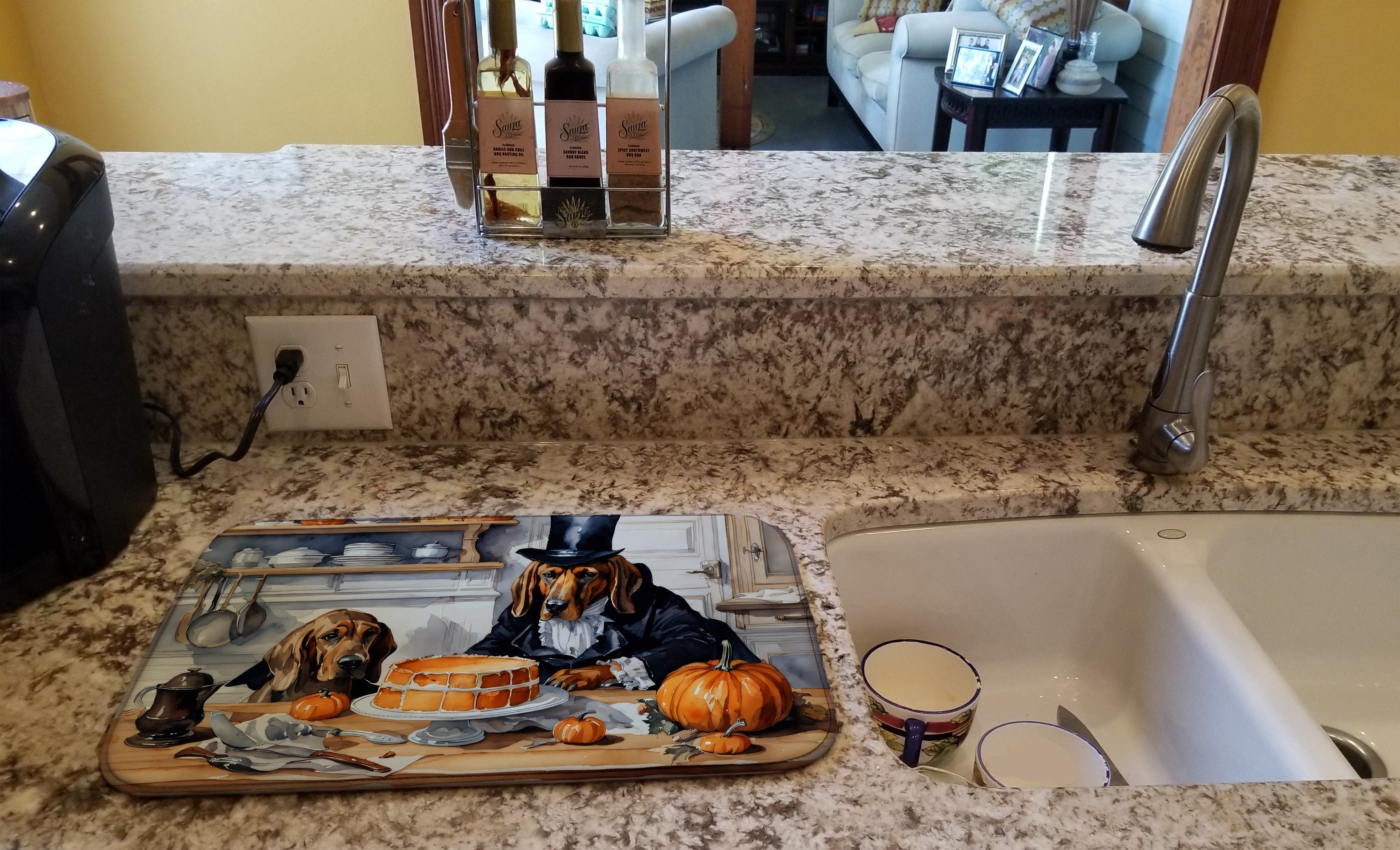 Bloodhound Fall Kitchen Pumpkins Dish Drying Mat Absorbent Dish Drying Mat Pad for Kitchen Counter Dish Drainer Mat for Countertop, 14 x 21", Multicolor