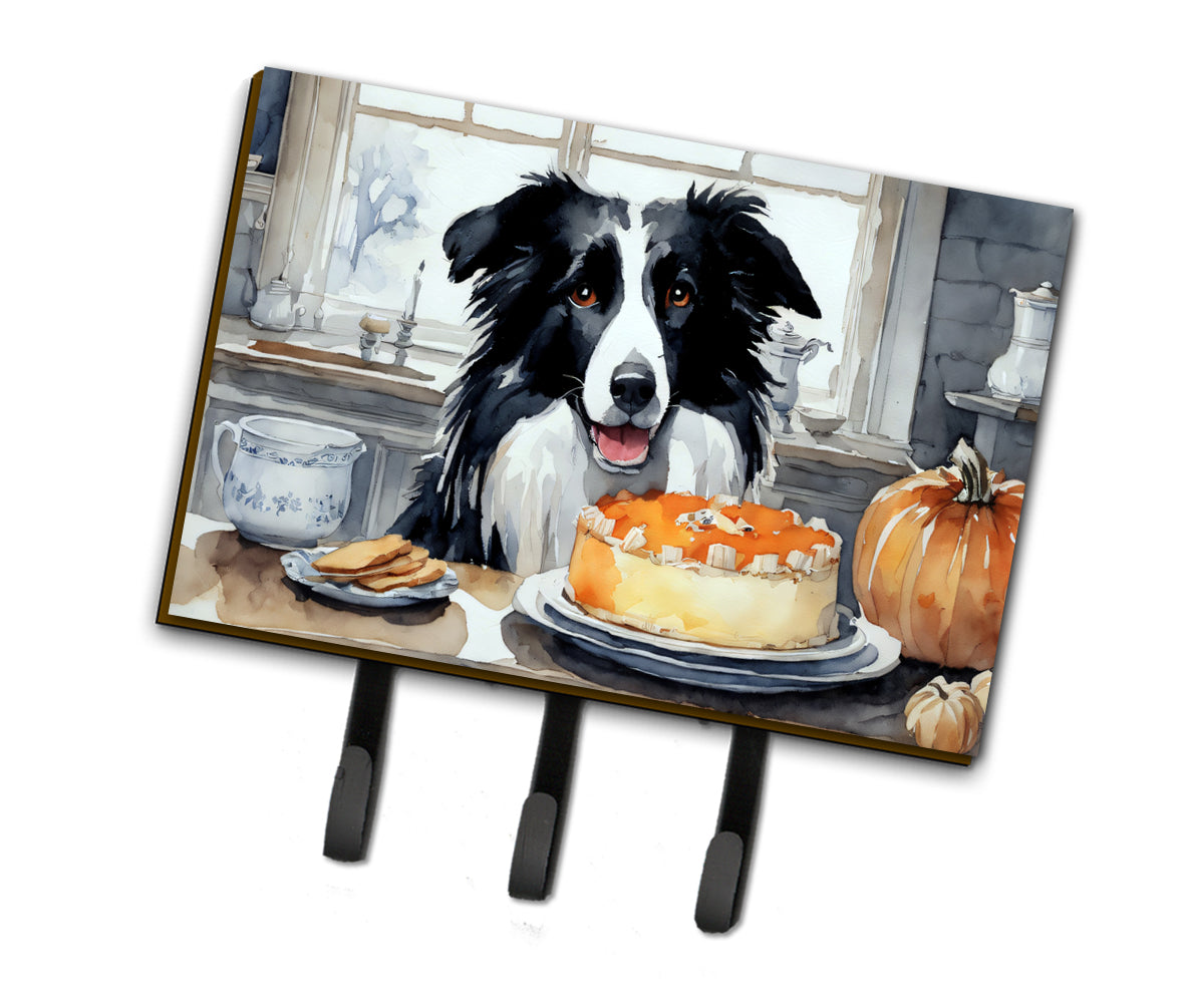 Border Collie Fall Kitchen Pumpkins Leash or Key Holder Wall Hooks, Coat Rack Wall Mount, for Hanging Keys, Towels, Aprons, Leashes