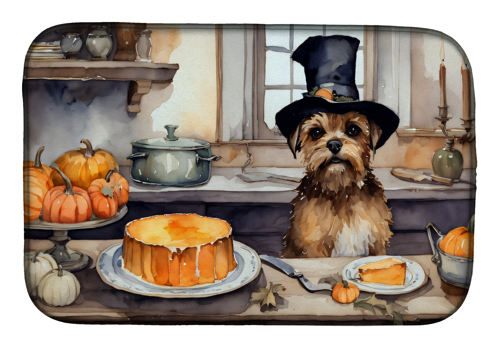 Border Terrier Fall Kitchen Pumpkins Dish Drying Mat Absorbent Dish Drying Mat Pad for Kitchen Counter Dish Drainer Mat for Countertop, 14 x 21", Multicolor