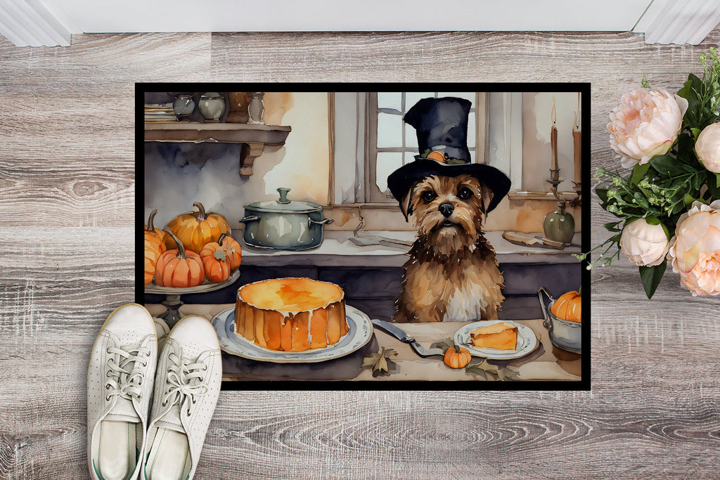 Border Terrier Fall Kitchen Pumpkins Doormat Indoor Outdoor 24H X 36W Front Door Mat Rugs for Entryway, Non Slip Washable Low Pile,