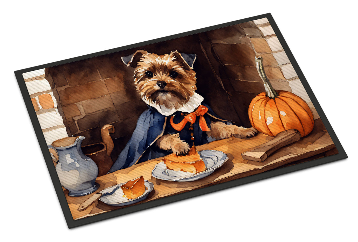 Border Terrier Fall Kitchen Pumpkins Doormat Indoor Outdoor 18H X 27W Front Door Mat Rugs for Entryway, Non Slip Washable