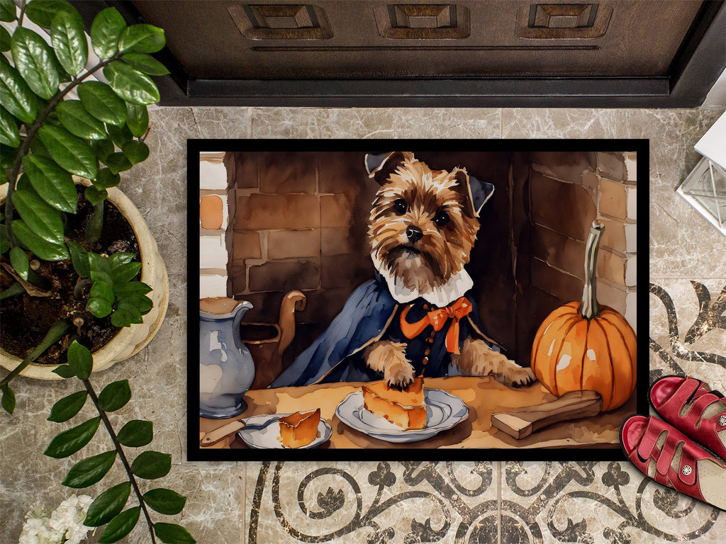 Border Terrier Fall Kitchen Pumpkins Doormat Indoor Outdoor 18H X 27W Front Door Mat Rugs for Entryway, Non Slip Washable