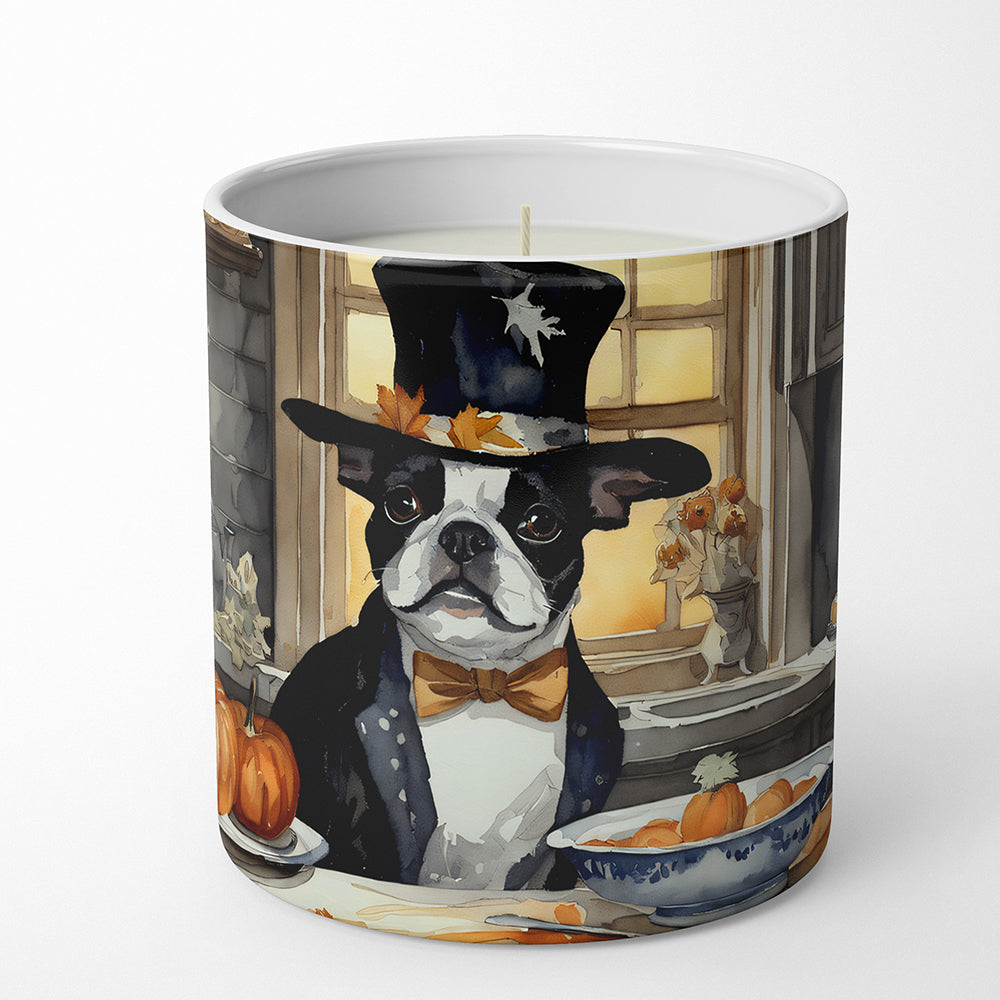Boston Terrier Fall Kitchen Pumpkins Decorative Soy Candle Nature Soy Wax Essential Oil Home Decor Ideal for Bedroom Kitchen Bath Office Gift, 10 oz