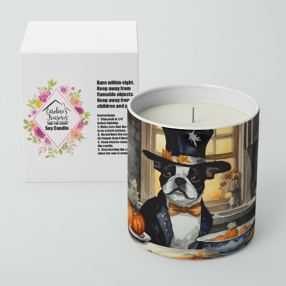 Boston Terrier Fall Kitchen Pumpkins Decorative Soy Candle Nature Soy Wax Essential Oil Home Decor Ideal for Bedroom Kitchen Bath Office Gift, 10 oz