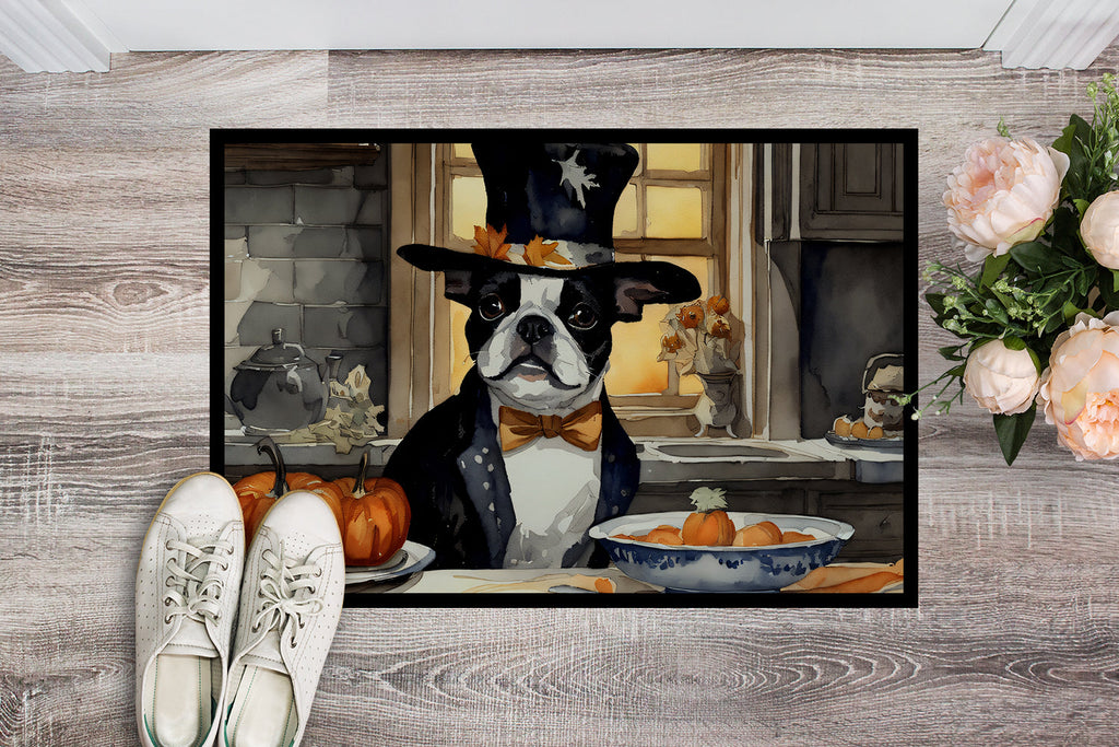 Boston Terrier Fall Kitchen Pumpkins Doormat Indoor Outdoor 24H X 36W Front Door Mat Rugs for Entryway, Non Slip Washable Low Pile,