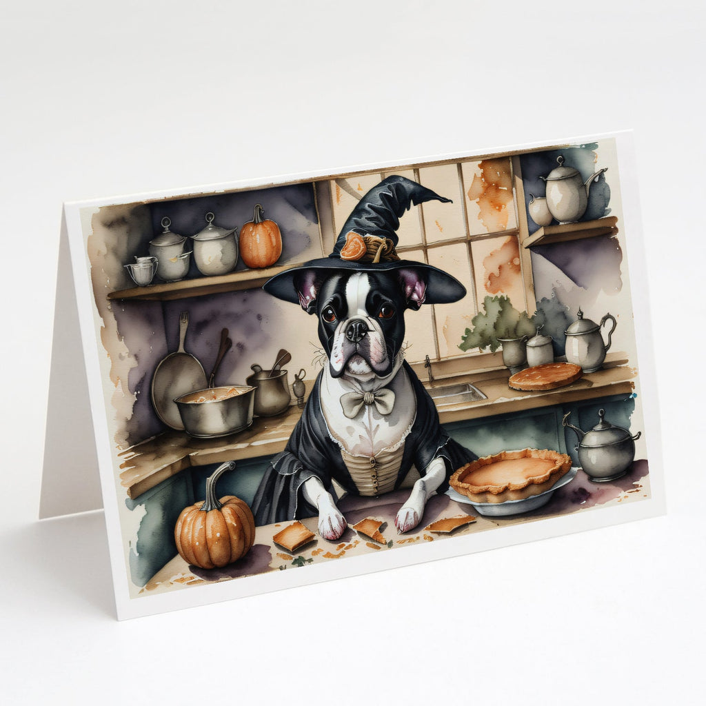 Boston Terrier Fall Kitchen Pumpkins Greeting Cards Pack of 8 Blank Cards with Envelopes Whimsical A7 Size 5x7