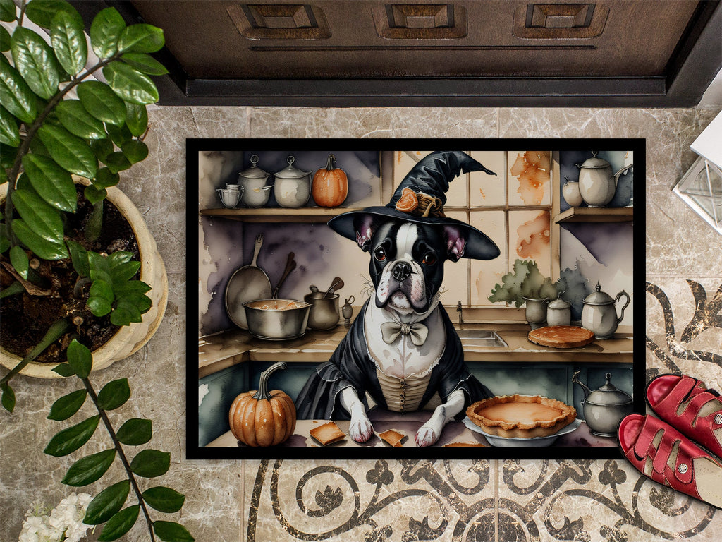 Boston Terrier Fall Kitchen Pumpkins Doormat Indoor Outdoor 18H X 27W Front Door Mat Rugs for Entryway, Non Slip Washable