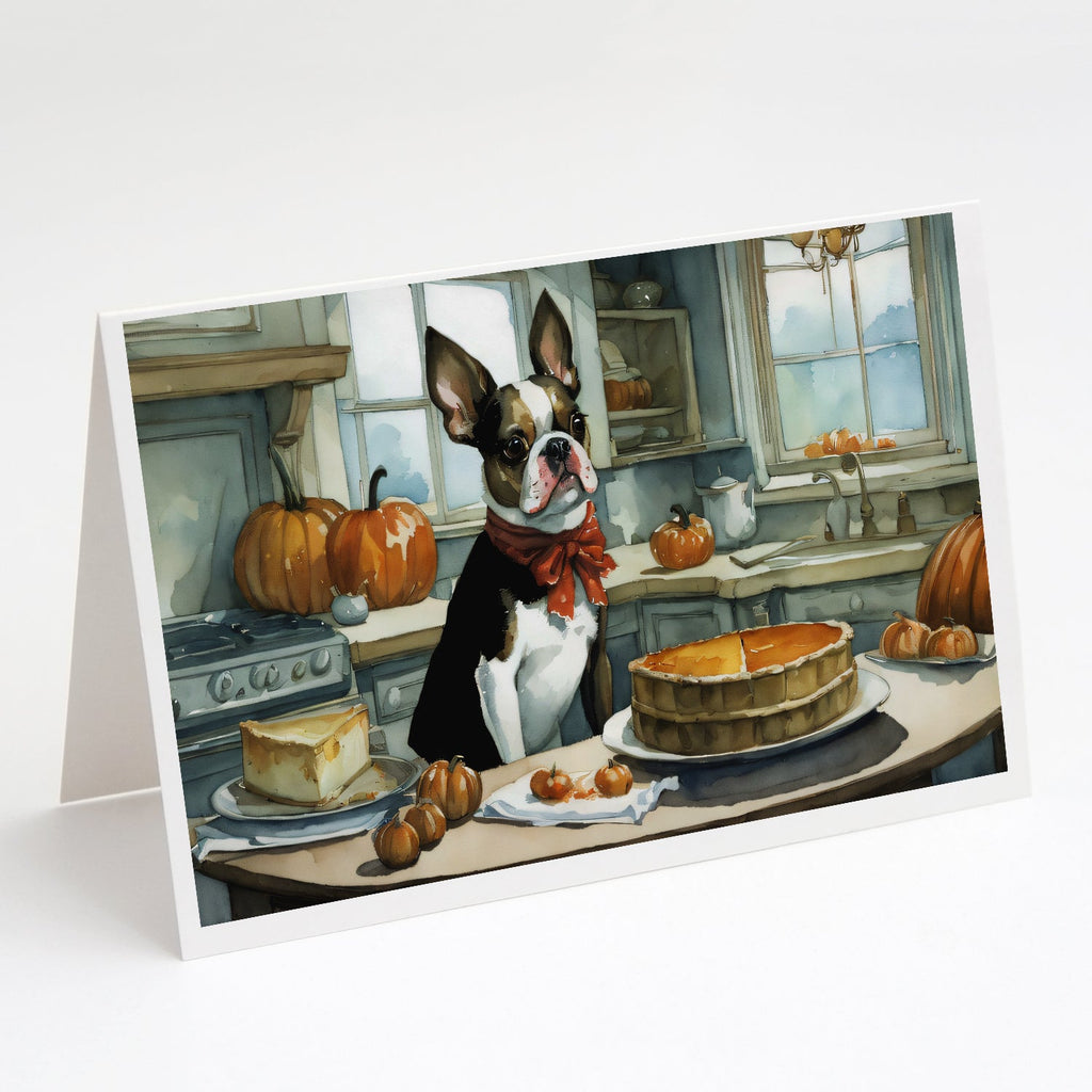 Boston Terrier Fall Kitchen Pumpkins Greeting Cards Pack of 8 Blank Cards with Envelopes Whimsical A7 Size 5x7