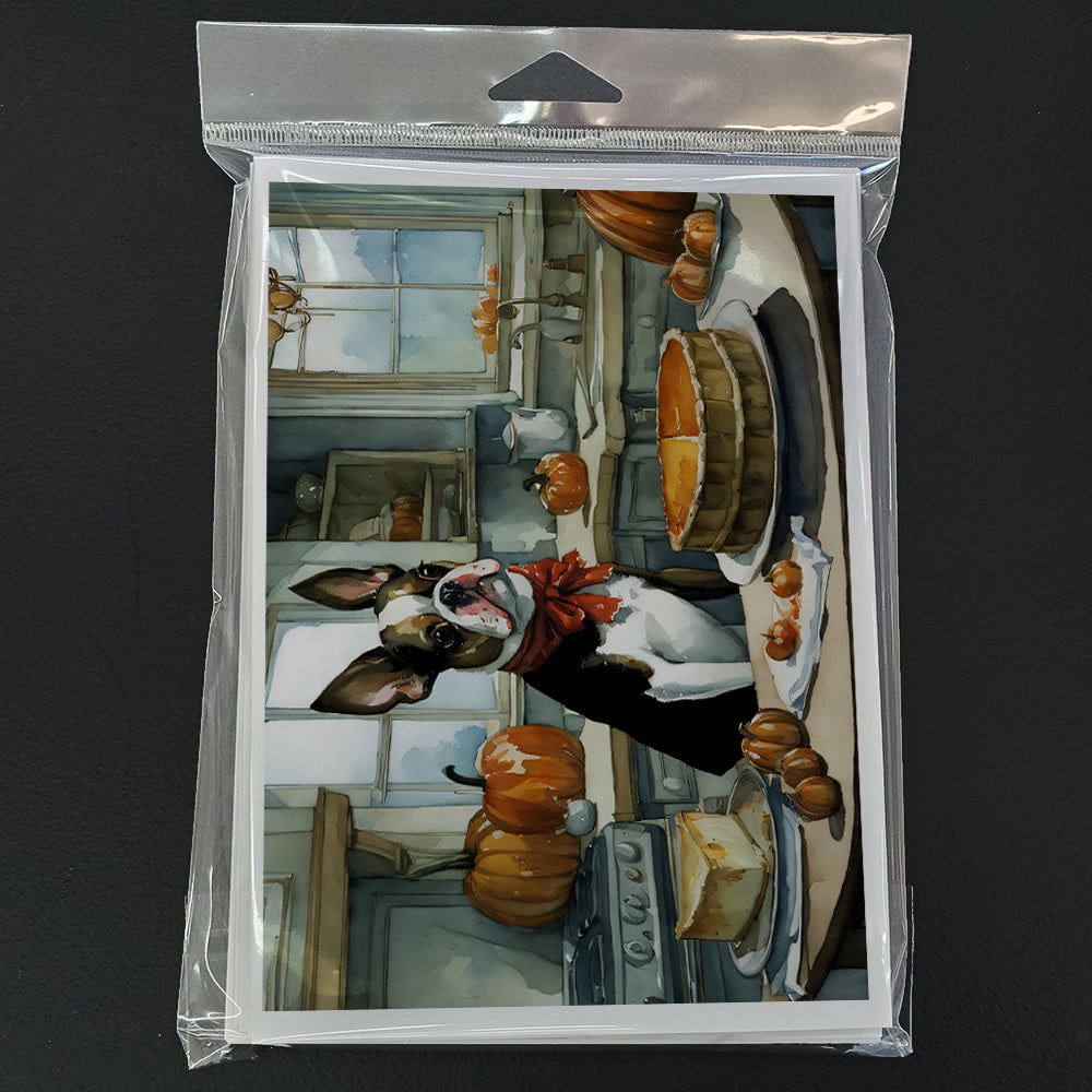 Boston Terrier Fall Kitchen Pumpkins Greeting Cards Pack of 8 Blank Cards with Envelopes Whimsical A7 Size 5x7