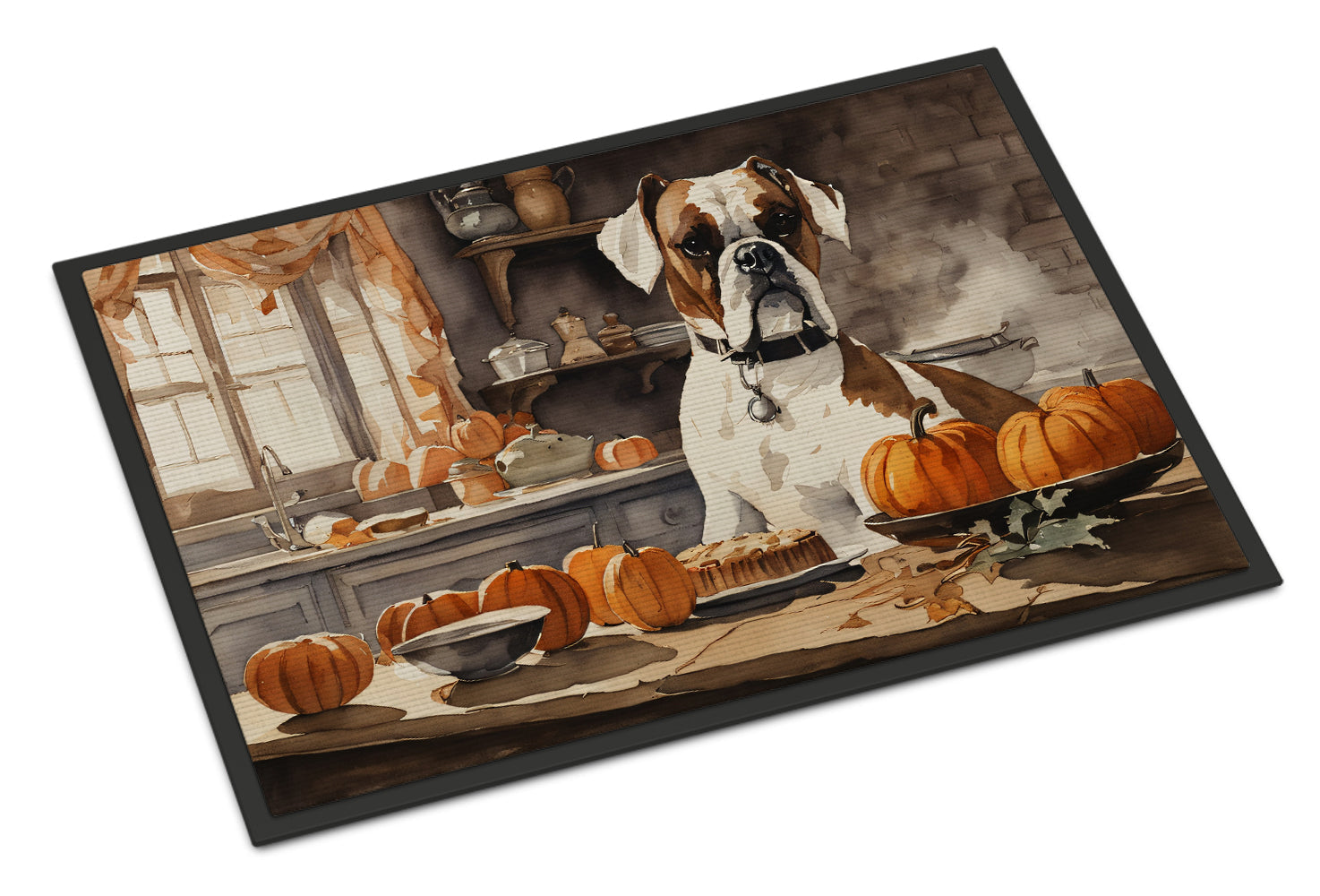 Boxer Fall Kitchen Pumpkins Doormat Indoor Outdoor 24H X 36W Front Door Mat Rugs for Entryway, Non Slip Washable Low Pile,