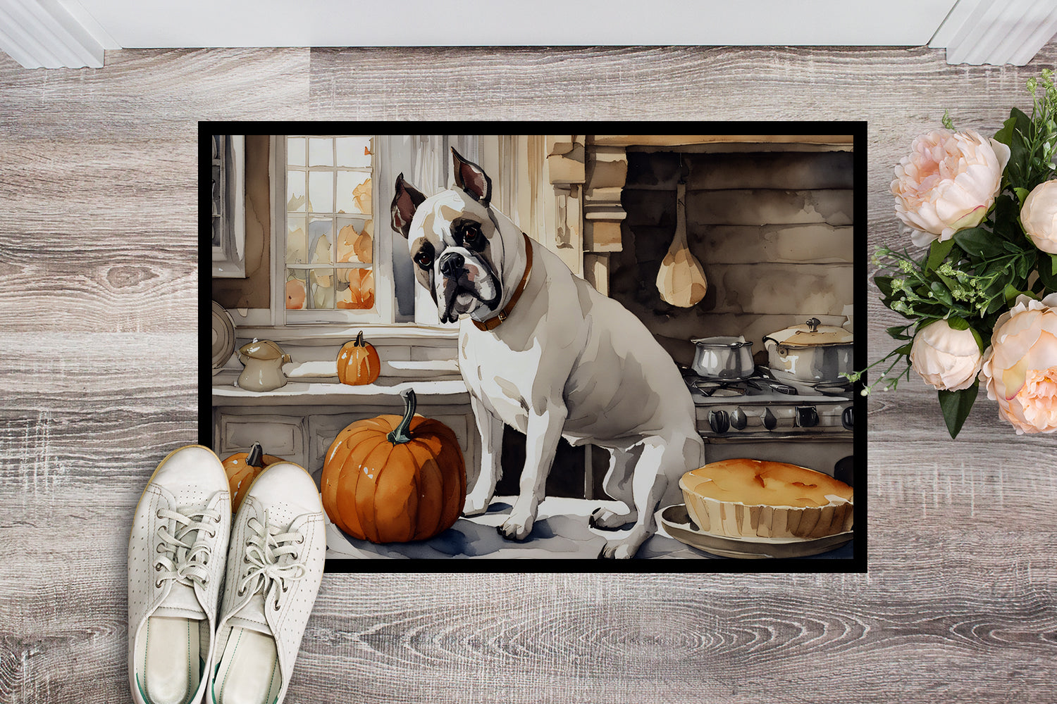 Boxer Fall Kitchen Pumpkins Doormat Indoor Outdoor 24H X 36W Front Door Mat Rugs for Entryway, Non Slip Washable Low Pile,