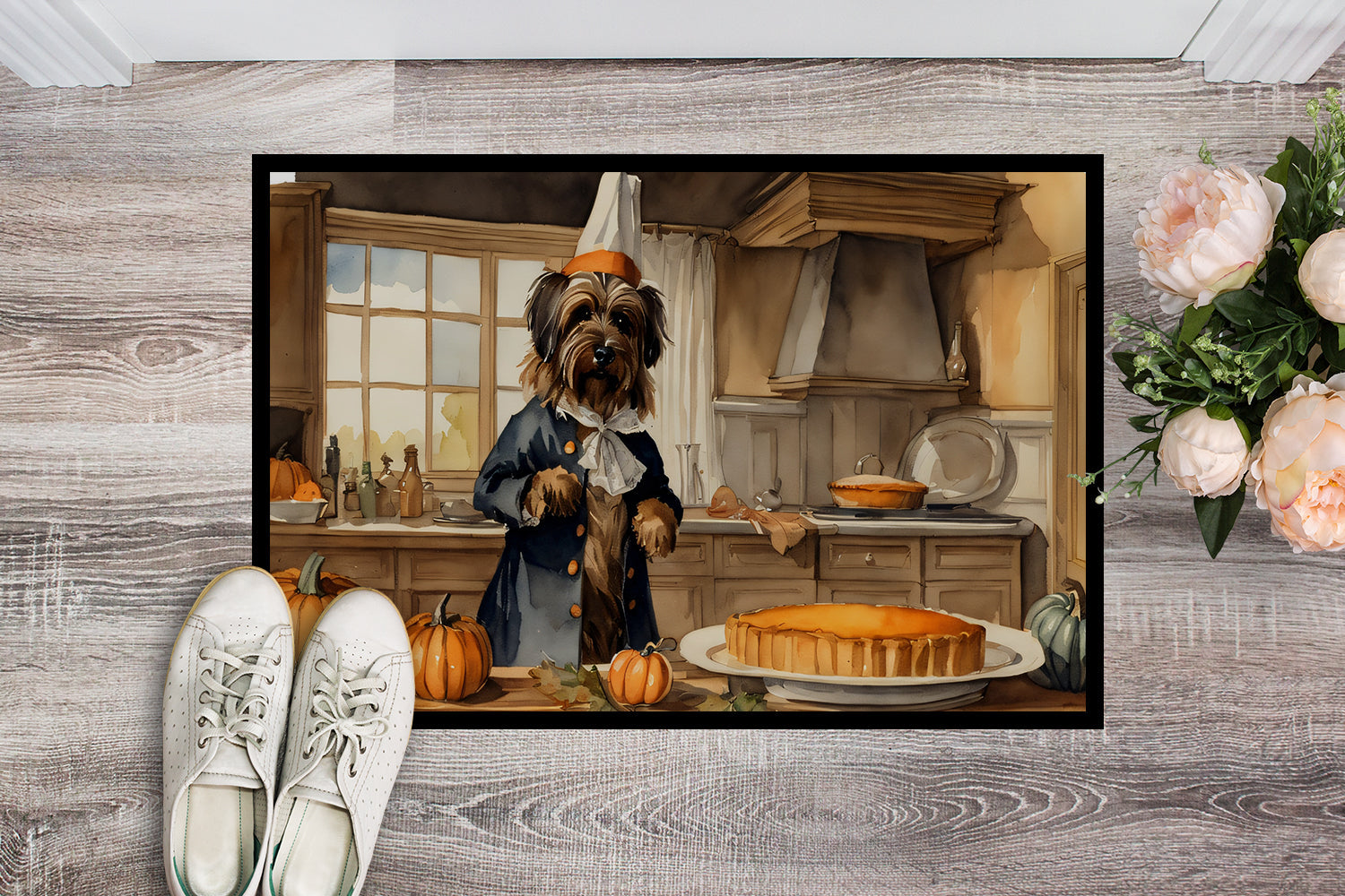 Briard Fall Kitchen Pumpkins Doormat Indoor Outdoor 24H X 36W Front Door Mat Rugs for Entryway, Non Slip Washable Low Pile,