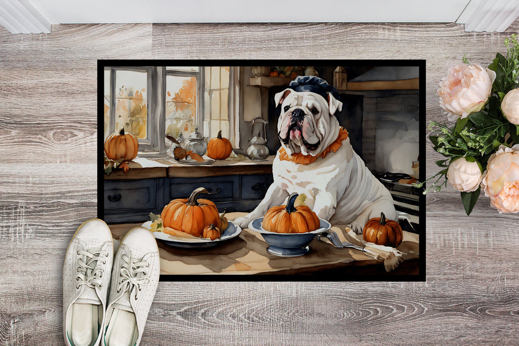 English Bulldog Fall Kitchen Pumpkins Doormat Indoor Outdoor 24H X 36W Front Door Mat Rugs for Entryway, Non Slip Washable Low Pile,