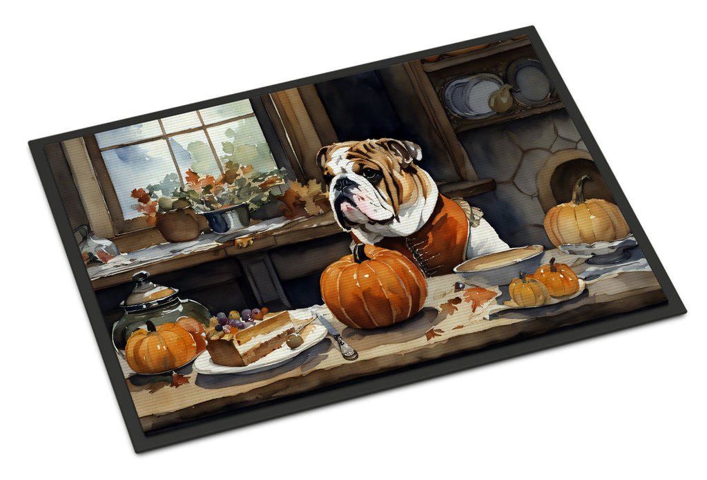 English Bulldog Fall Kitchen Pumpkins Doormat Indoor Outdoor 18H X 27W Front Door Mat Rugs for Entryway, Non Slip Washable