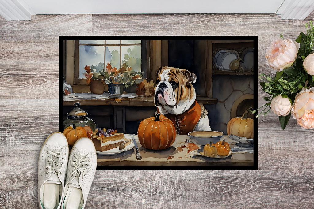 English Bulldog Fall Kitchen Pumpkins Doormat Indoor Outdoor 18H X 27W Front Door Mat Rugs for Entryway, Non Slip Washable