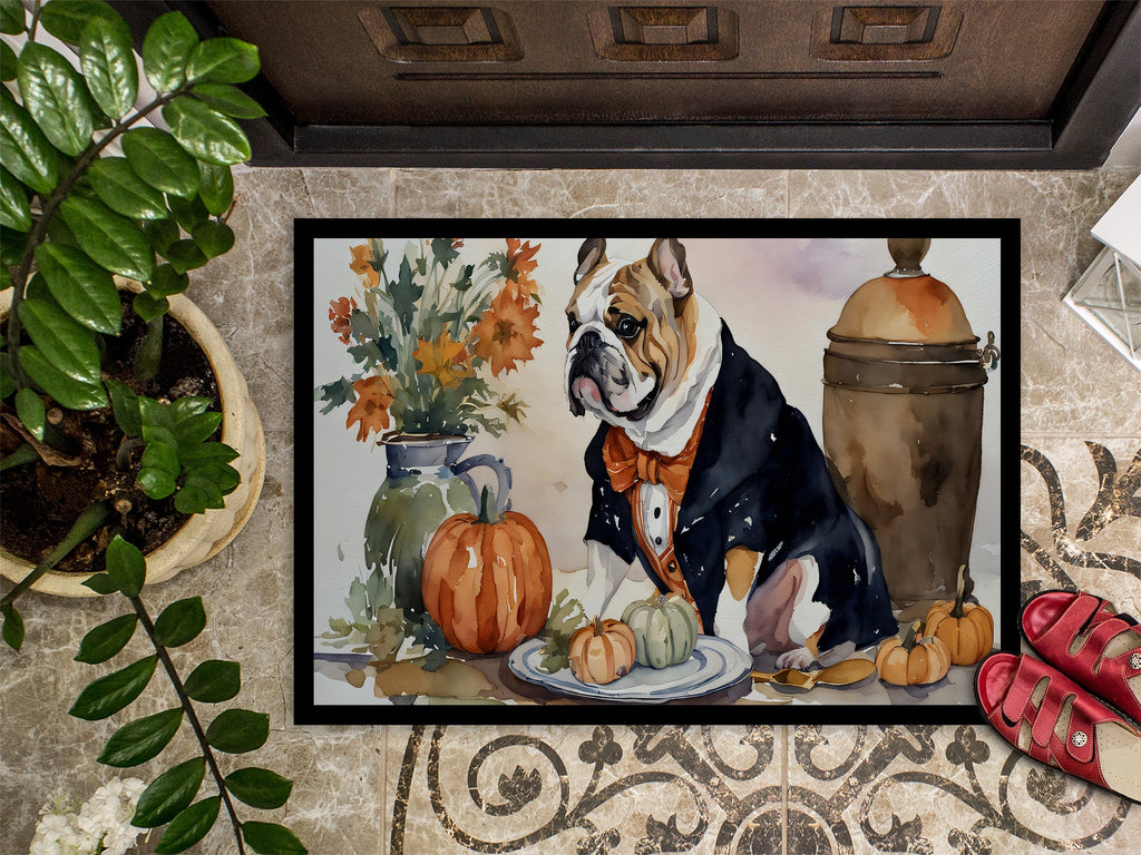 English Bulldog Fall Kitchen Pumpkins Doormat Indoor Outdoor 24H X 36W Front Door Mat Rugs for Entryway, Non Slip Washable Low Pile,