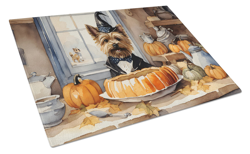 Cairn Terrier Fall Kitchen Pumpkins Cutting Board Tempered Glass Kitchen Cutting Surface, Heat Resistant Chopping, Non-Slip Feet, Food Prep & Serving