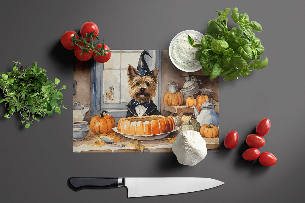 Cairn Terrier Fall Kitchen Pumpkins Cutting Board Tempered Glass Kitchen Cutting Surface, Heat Resistant Chopping, Non-Slip Feet, Food Prep & Serving