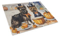 Cairn Terrier Fall Kitchen Pumpkins Cutting Board Tempered Glass Kitchen Cutting Surface, Heat Resistant Chopping, Non-Slip Feet, Food Prep & Serving