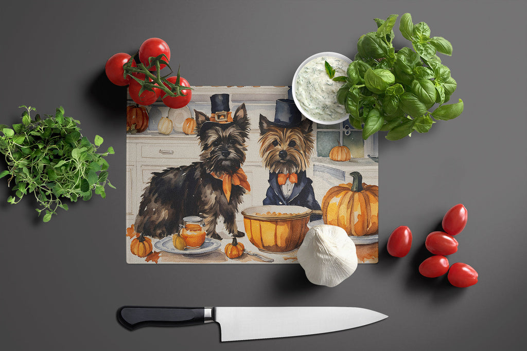 Cairn Terrier Fall Kitchen Pumpkins Cutting Board Tempered Glass Kitchen Cutting Surface, Heat Resistant Chopping, Non-Slip Feet, Food Prep & Serving