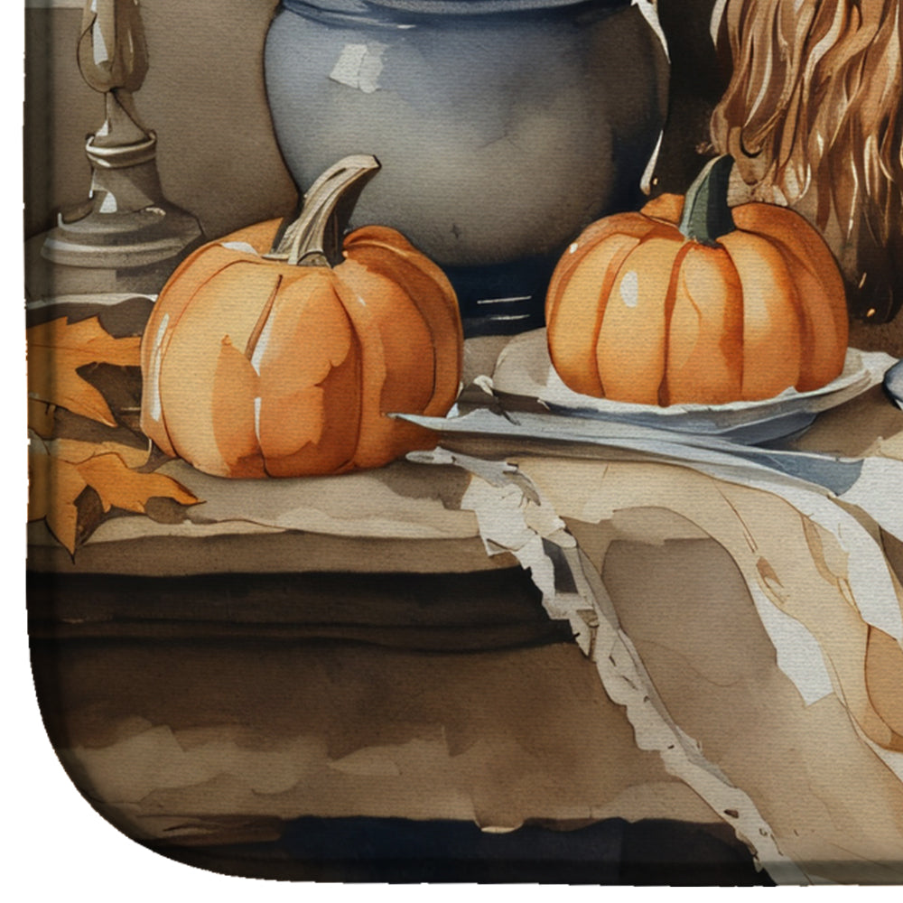 Cavalier Spaniel Fall Kitchen Pumpkins Dish Drying Mat Absorbent Dish Drying Mat Pad for Kitchen Counter Dish Drainer Mat for Countertop, 14 x 21", Multicolor