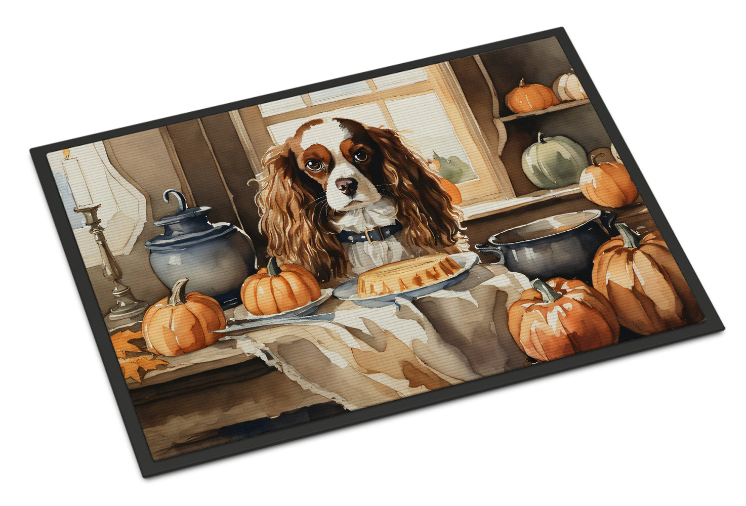 Cavalier Spaniel Fall Kitchen Pumpkins Doormat Indoor Outdoor 18H X 27W Front Door Mat Rugs for Entryway, Non Slip Washable