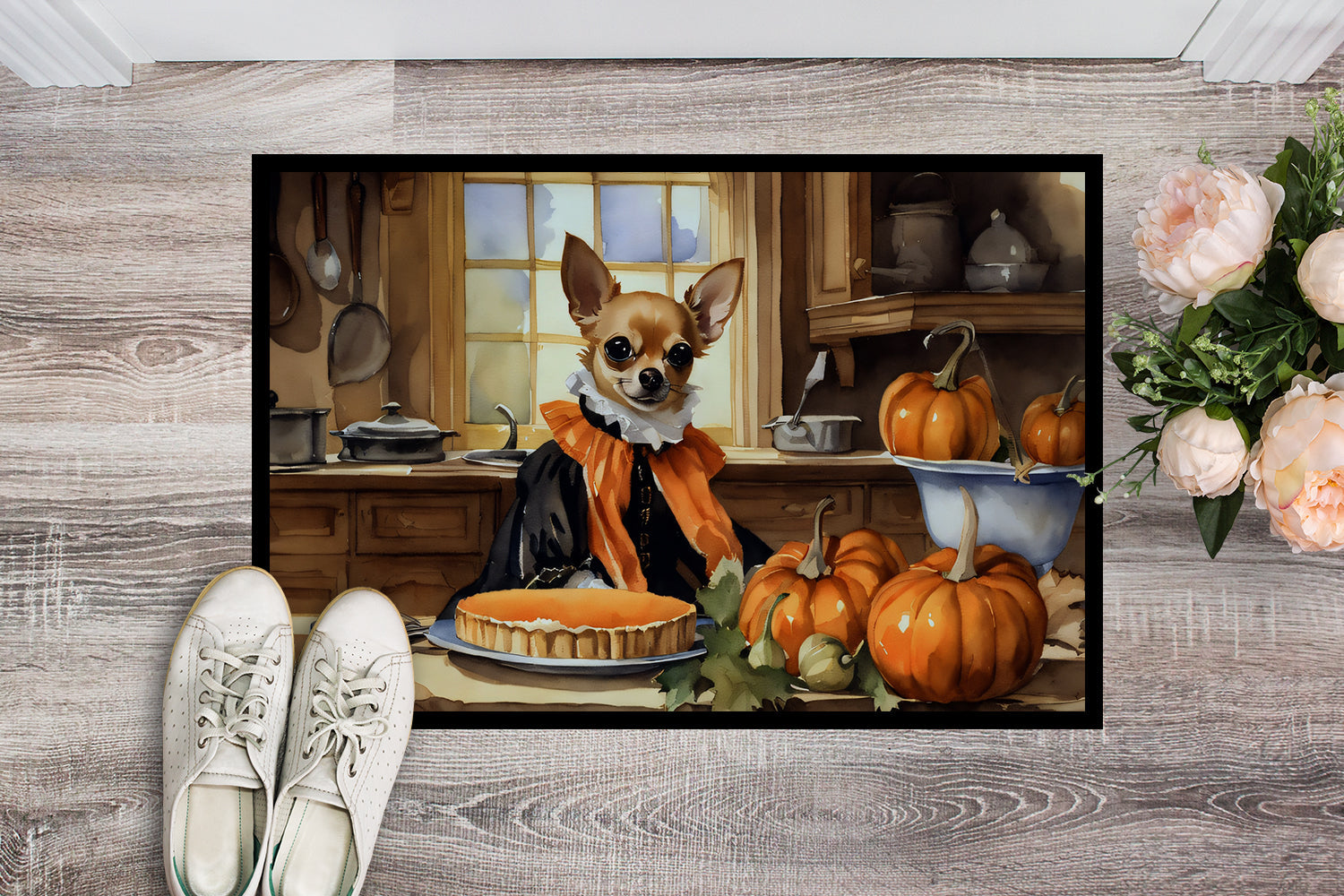 Chihuahua Fall Kitchen Pumpkins Doormat Indoor Outdoor 24H X 36W Front Door Mat Rugs for Entryway, Non Slip Washable Low Pile,