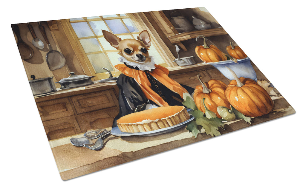 Chihuahua Fall Kitchen Pumpkins Cutting Board Tempered Glass Kitchen Cutting Surface, Heat Resistant Chopping, Non-Slip Feet, Food Prep & Serving