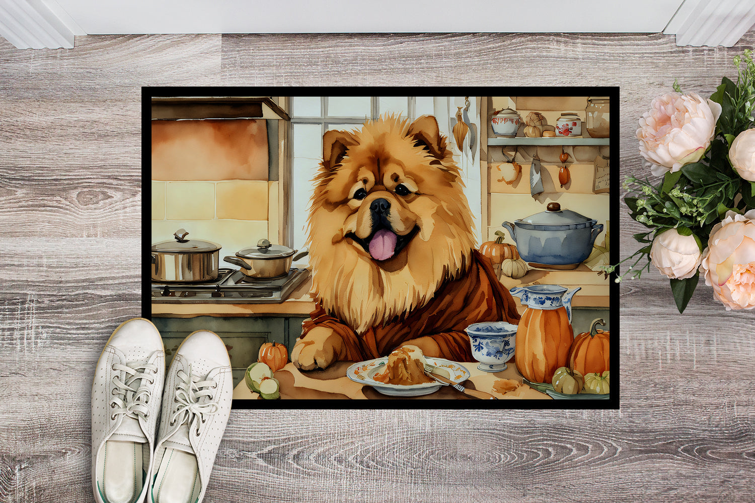 Chow Chow Fall Kitchen Pumpkins Doormat Indoor Outdoor 24H X 36W Front Door Mat Rugs for Entryway, Non Slip Washable Low Pile,