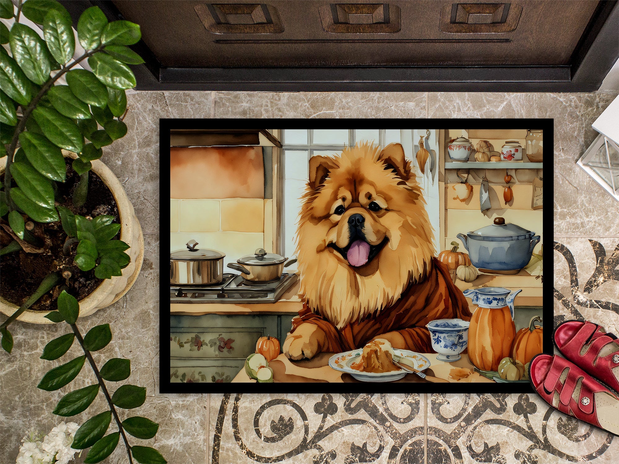 Chow Chow Fall Kitchen Pumpkins Doormat Indoor Outdoor 18H X 27W Front Door Mat Rugs for Entryway, Non Slip Washable