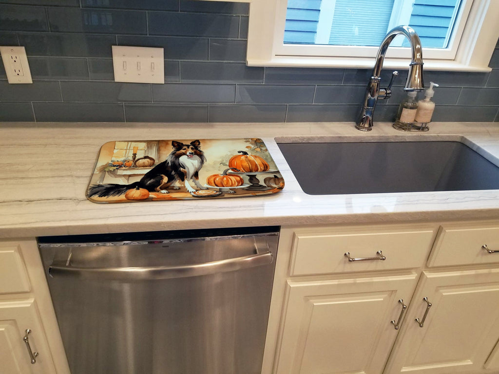 Collie Fall Kitchen Pumpkins Dish Drying Mat Absorbent Dish Drying Mat Pad for Kitchen Counter Dish Drainer Mat for Countertop, 14 x 21", Multicolor