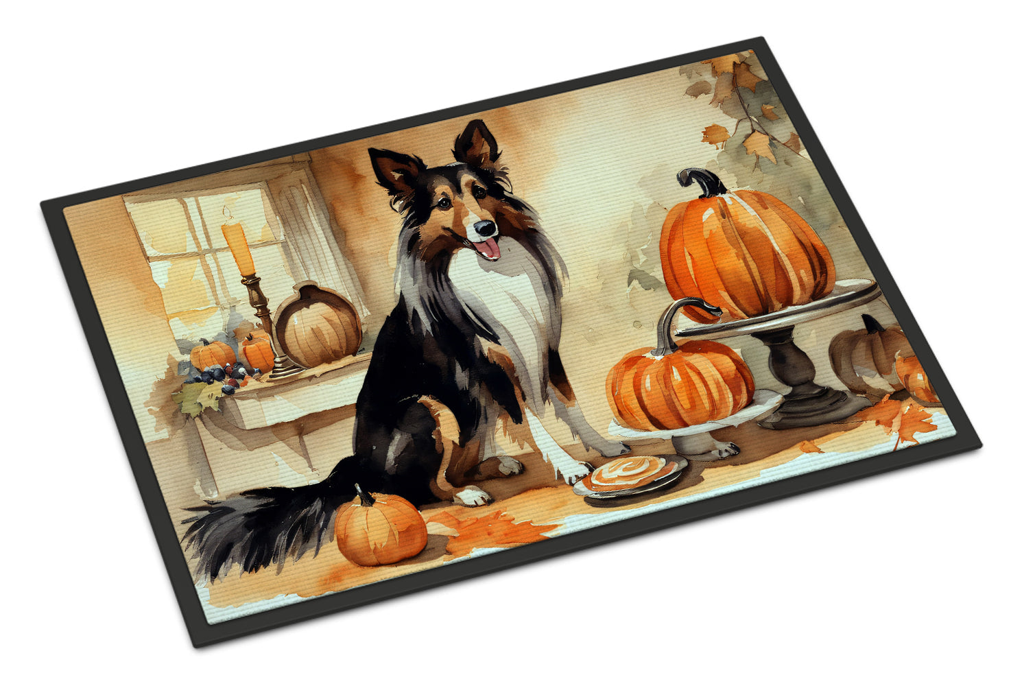 Collie Fall Kitchen Pumpkins Doormat Indoor Outdoor 18H X 27W Front Door Mat Rugs for Entryway, Non Slip Washable