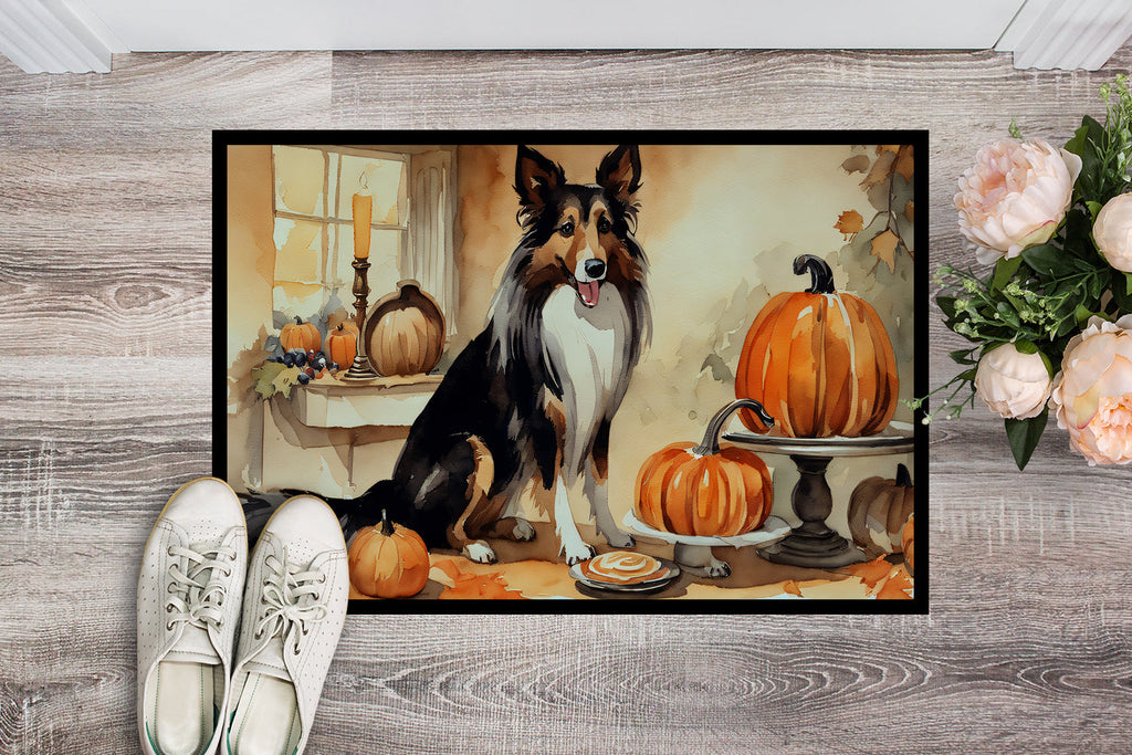 Collie Fall Kitchen Pumpkins Doormat Indoor Outdoor 18H X 27W Front Door Mat Rugs for Entryway, Non Slip Washable