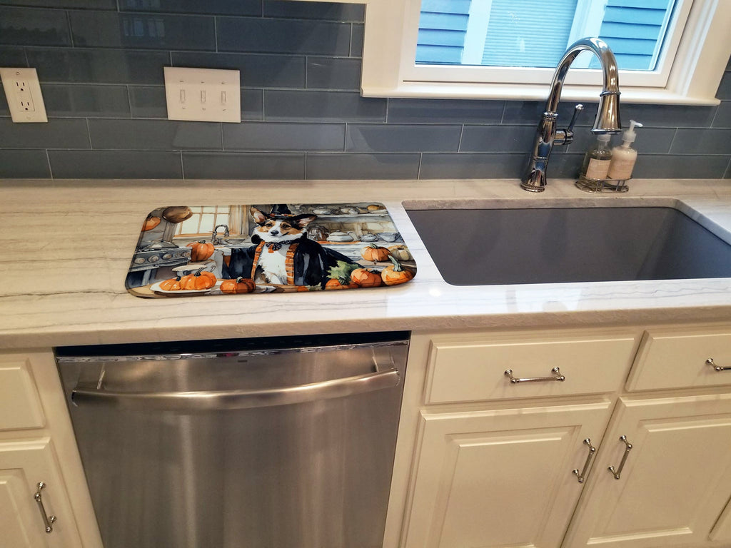 Corgi Fall Kitchen Pumpkins Dish Drying Mat Absorbent Dish Drying Mat Pad for Kitchen Counter Dish Drainer Mat for Countertop, 14 x 21", Multicolor