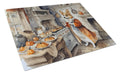 Corgi Fall Kitchen Pumpkins Cutting Board Tempered Glass Kitchen Cutting Surface, Heat Resistant Chopping, Non-Slip Feet, Food Prep & Serving