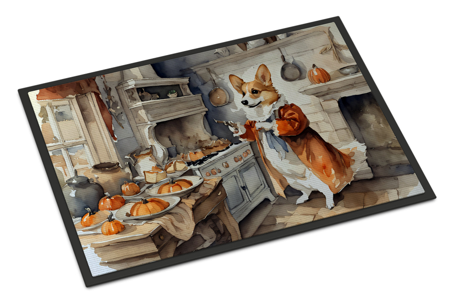 Corgi Fall Kitchen Pumpkins Doormat Indoor Outdoor 18H X 27W Front Door Mat Rugs for Entryway, Non Slip Washable
