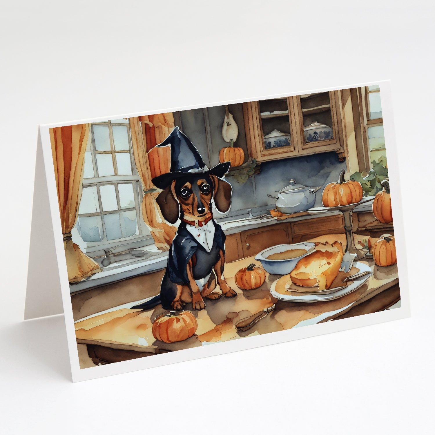 Dachshund Fall Kitchen Pumpkins Greeting Cards Pack of 8 Blank Cards with Envelopes Whimsical A7 Size 5x7