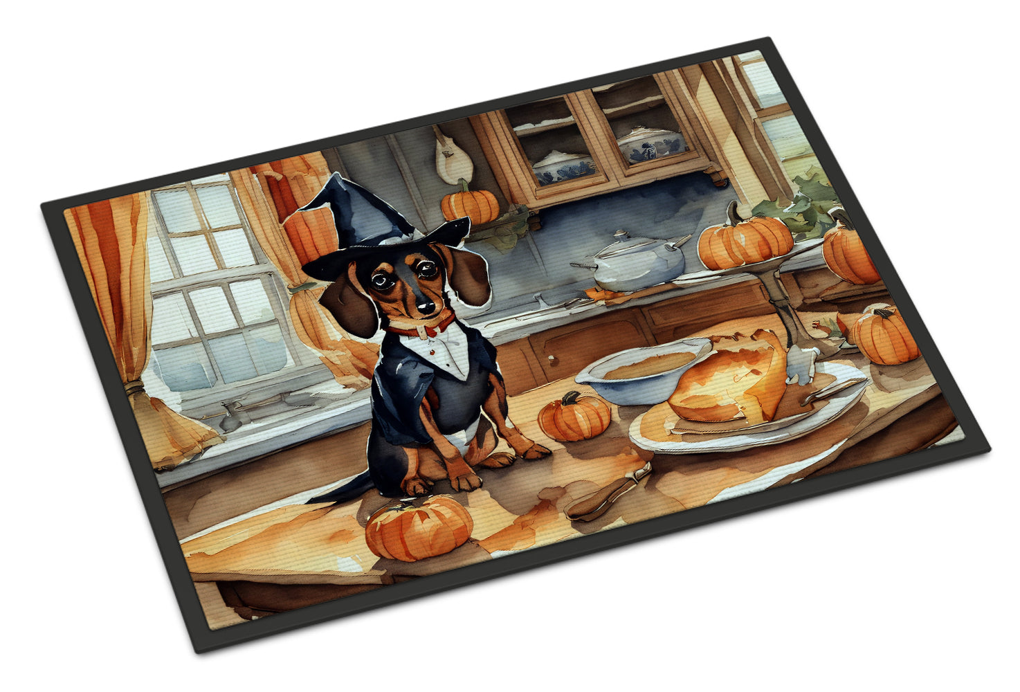 Dachshund Fall Kitchen Pumpkins Doormat Indoor Outdoor 24H X 36W Front Door Mat Rugs for Entryway, Non Slip Washable Low Pile,