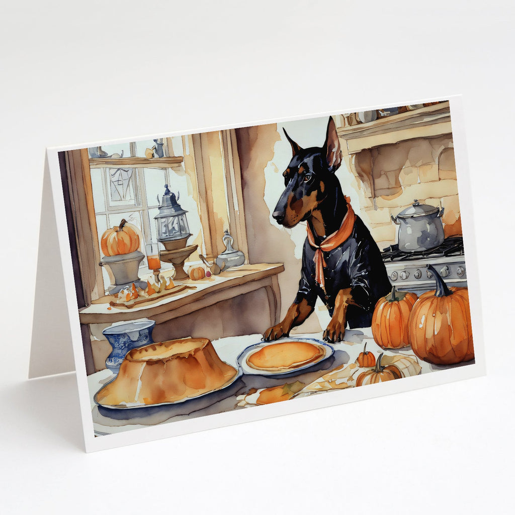 Doberman Pinscher Fall Kitchen Pumpkins Greeting Cards Pack of 8 Blank Cards with Envelopes Whimsical A7 Size 5x7