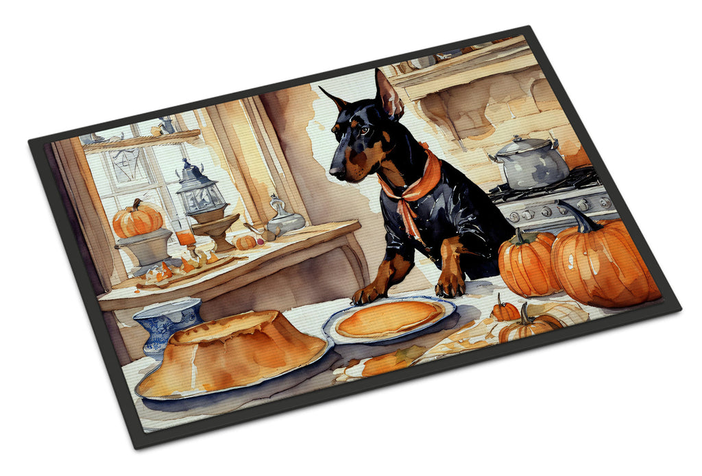 Doberman Pinscher Fall Kitchen Pumpkins Doormat Indoor Outdoor 24H X 36W Front Door Mat Rugs for Entryway, Non Slip Washable Low Pile,