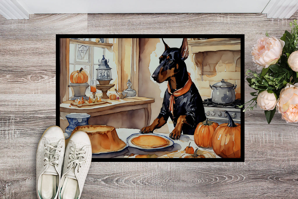 Doberman Pinscher Fall Kitchen Pumpkins Doormat Indoor Outdoor 24H X 36W Front Door Mat Rugs for Entryway, Non Slip Washable Low Pile,