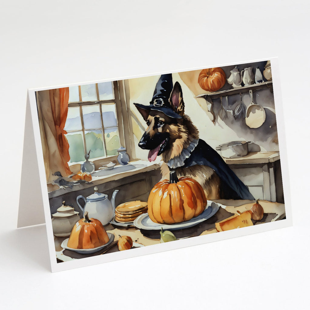 German Shepherd Fall Kitchen Pumpkins Greeting Cards Pack of 8 Blank Cards with Envelopes Whimsical A7 Size 5x7