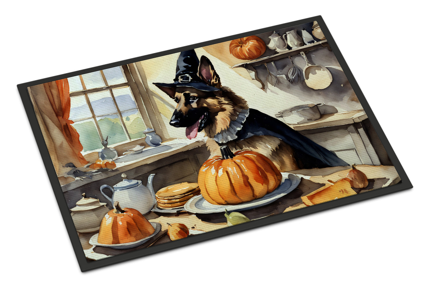 German Shepherd Fall Kitchen Pumpkins Doormat Indoor Outdoor 18H X 27W Front Door Mat Rugs for Entryway, Non Slip Washable