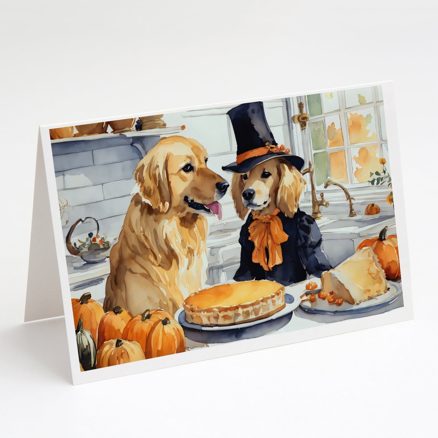 Golden Retriever Fall Kitchen Pumpkins Greeting Cards Pack of 8 Blank Cards with Envelopes Whimsical A7 Size 5x7